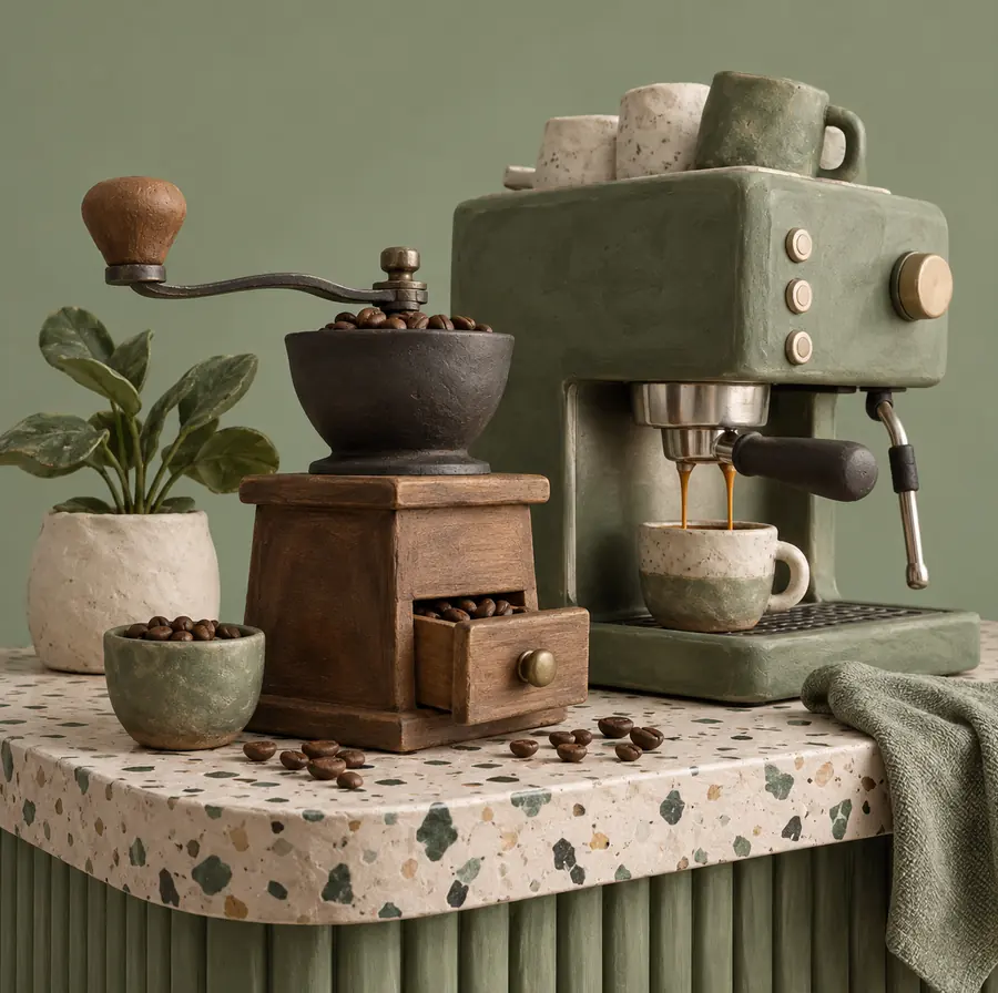 Illustration of cafés equipment and workspace